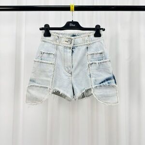 🚩steal authentic Balmain Light Blue Frayed Denim Shorts